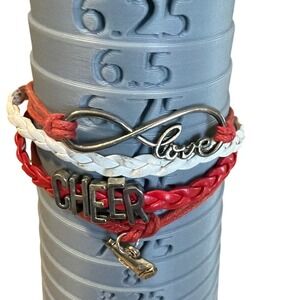 Red White‎ Cheer Infinity Love Megaphone Multi-Strand Braided Bracelet 939